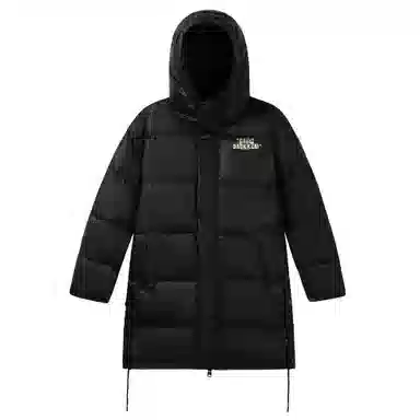 大卫贝肯 美式复古潮流时尚保暖防风字母印花设计宽松舒适连帽休闲中长款百搭外套羽绒服 男女同款 黑色