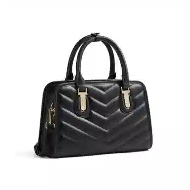 红蜻蜓 通勤拉链开合 牛剖层皮革 单肩包斜挎包手提包 女款 黑色