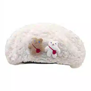 木林森 美拉德风可爱小熊秋冬季保暖休闲简约百搭 羊羔绒 贝雷帽 男女同款情侣款