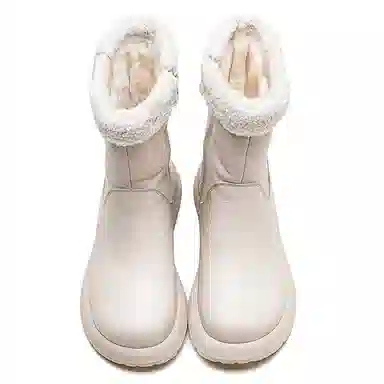 头层牛皮 保暖耐磨增高防滑 复古纯色加绒加厚休闲 中筒 雪地靴 女款