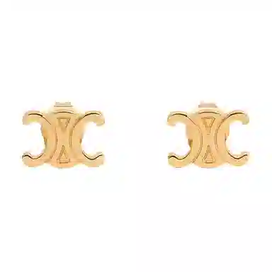 CELINE Logo Brass Earrings Gold