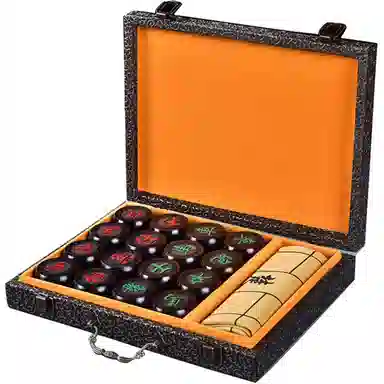 妙记 象棋中国象棋黑檀礼盒实木象棋皮革棋盘 桌游