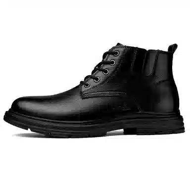 英伦骑士 系带 户外 百搭 防水 厚底增高 复古 真皮 时尚 短筒 马丁靴 男款 黑色
