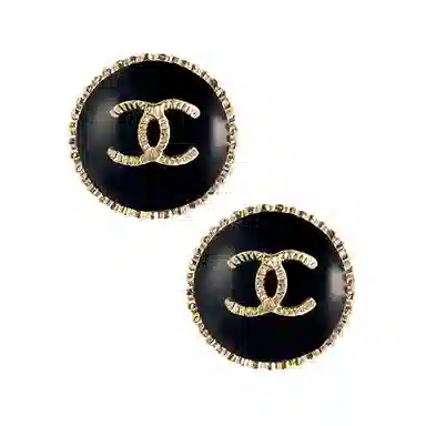 CHANEL Double C Metal Earrings Black