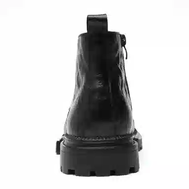 法派 头层羊皮 加绒保暖 中筒 马丁靴 男款 黑色