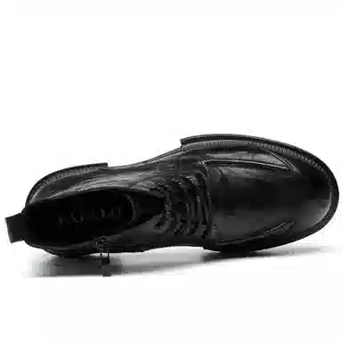 法派 头层羊皮 加绒保暖 中筒 马丁靴 男款 黑色