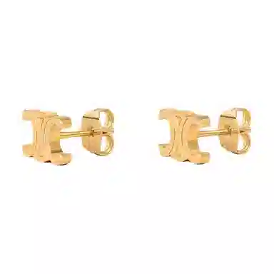 CELINE Logo Brass Earrings Gold