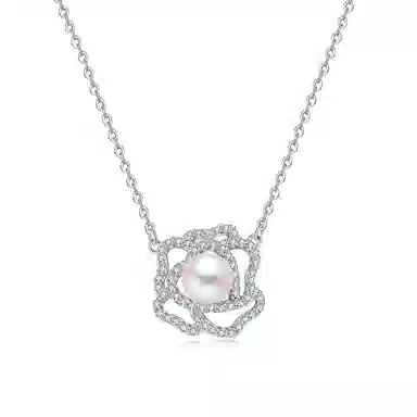 幸囍礼 【送礼臻选】 山茶花 法式时尚古典浪漫花卉 甜美森系甜蜜饰爱颈饰 淡水珍珠 项链 男女同款情侣款