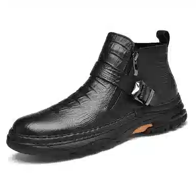 公牛雷霆 头层牛皮 潮流时尚 短靴 男款 黑色