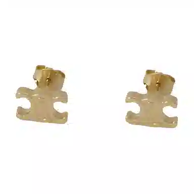 CELINE Logo Brass Earrings Gold