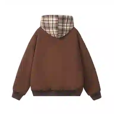 美式复古连帽加绒加厚休闲百搭卫衣夹克棉服 男女同款