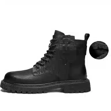 袋鼠头 牛剖层革 时尚百搭日常 短靴 男女同款 黑色