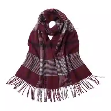 红豆 保暖加宽加厚经典英伦格 羊毛 绒线围巾 男款