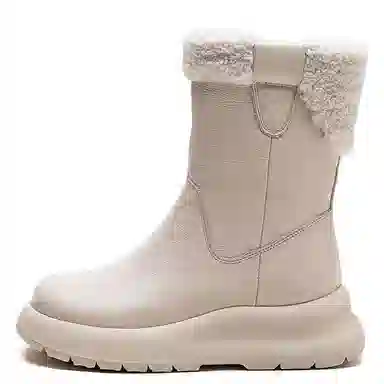 头层牛皮 保暖耐磨增高防滑 复古纯色加绒加厚休闲 中筒 雪地靴 女款