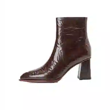 子骁 牛皮 尖头粗跟 潮流百搭 法式复古 短靴 女款