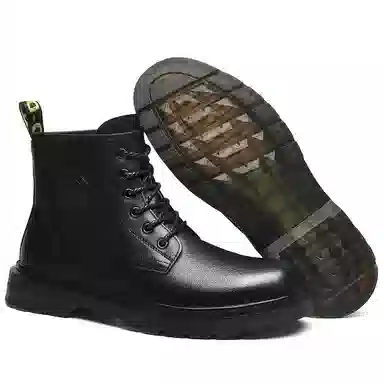 法派 皮革 加绒保暖英伦风 中筒 马丁靴 男款 黑色