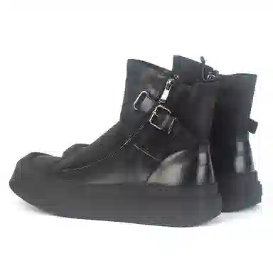 泰点 牛皮 时尚 潮流 厚底 短靴 男款 黑色