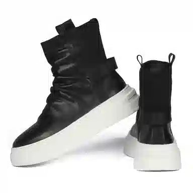 泰点 头层牛皮 时尚百搭厚底增高休闲 短靴 男款 黑色