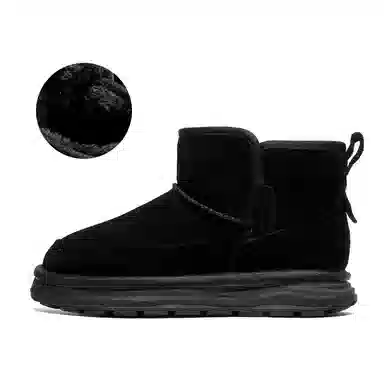 小红人 牛反绒 保暖减震防滑 舒适百搭 短筒 雪地靴 男款 黑色