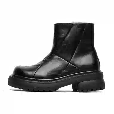 季季駺品 超纤皮 工装 时尚百搭 厚底舒适 短靴 男女同款 黑色