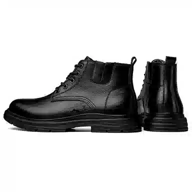 英伦骑士 系带 户外 百搭 防水 厚底增高 复古 真皮 时尚 短筒 马丁靴 男款 黑色