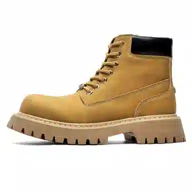 马丁靴男女同款情侣短靴 增高大黄靴 英伦风侧拉链户外登山工装靴