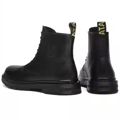 法派 皮革 加绒保暖英伦风 中筒 马丁靴 男款 黑色