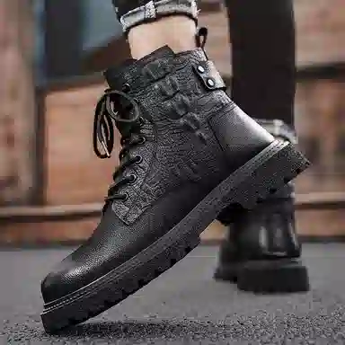 袋鼠头 牛剖层革 时尚百搭日常 短靴 男女同款 黑色