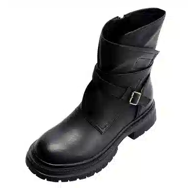 复古帅气百搭加绒交叉带 短靴 女款