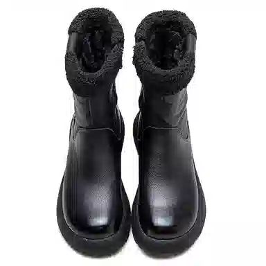 头层牛皮 保暖耐磨增高防滑 复古纯色加绒加厚休闲 中筒 雪地靴 女款