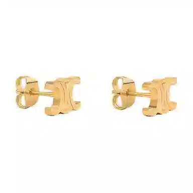 CELINE Logo Brass Earrings Gold