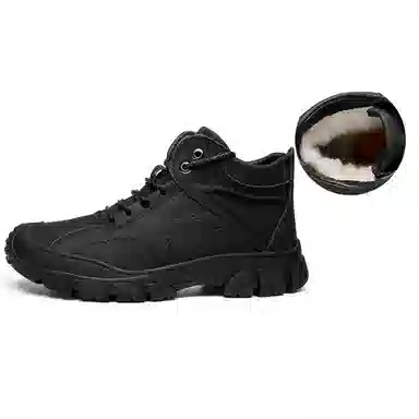 法派 二层牛皮 保暖时尚舒适 短筒 户外靴 男款 黑色