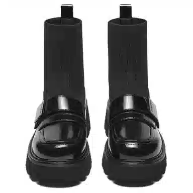 百思图 织物 时尚潮流 通勤袜靴 短靴 女款 黑色