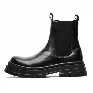 敦奴 头层牛皮 英伦复古 厚底显瘦 小个子通勤简约 短筒 切尔西靴 男款 黑色
