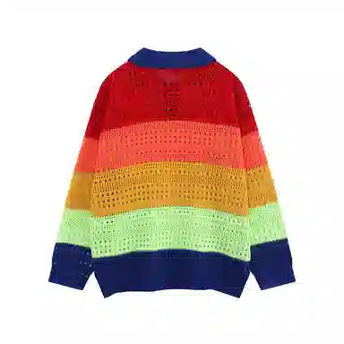 水中花 条纹撞色镂空长袖针织衫 女款 彩色