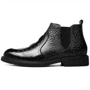 正泰 牛皮革 时尚舒适 短筒 切尔西靴 男款 黑色