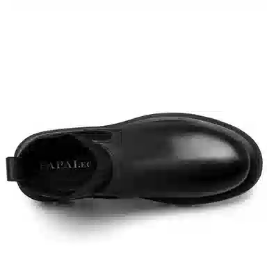 法派 头层牛皮 套脚圆头 纯色耐磨 英伦时尚 百搭轻便 及踝 切尔西靴 男款 黑色