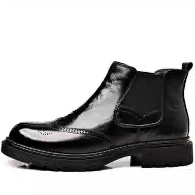 罗蒙 牛皮革 商务休闲 短筒 切尔西靴 男款 黑色