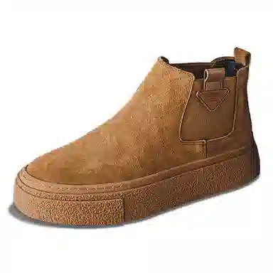 威世米邦 牛反绒 厚底百搭潮流复古英伦风一脚蹬户外雪地加绒保暖 短筒 切尔西靴 中跟 男款