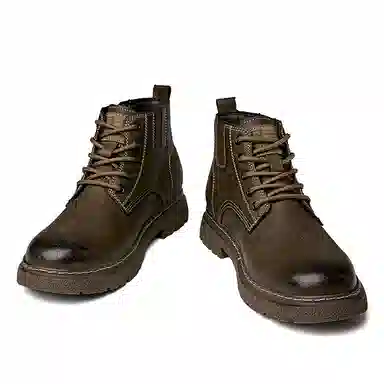 英伦骑士 头层牛皮 加绒柔软舒适潮流百搭 短筒 马丁靴 男款 卡其色