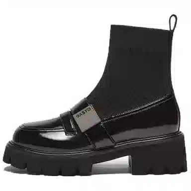 百思图 织物 时尚潮流 通勤袜靴 短靴 女款 黑色