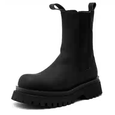 超纤皮 磨砂厚底百搭英伦风防滑耐磨休闲鞋 中筒 切尔西靴 男款 经典黑色