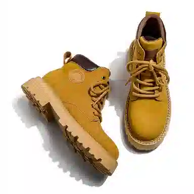 威世米邦 超纤皮 通勤厚底 中筒  系带 圆头 户外 登山  大黄 短筒 马丁靴 男款 黄