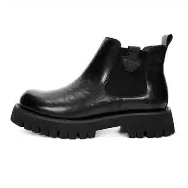 凯玛龙 二层牛皮 舒适时尚 短筒 切尔西靴 男款 黑色