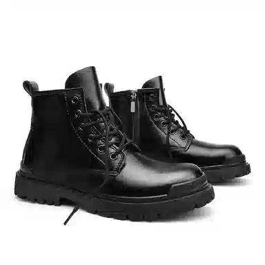二层牛皮 通勤百搭耐磨防滑小个子厚底增高工装户外 中筒 马丁靴 男款