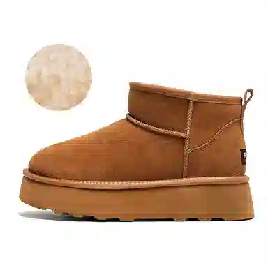 小红人 牛反绒 保暖耐磨防滑 经典休闲 百搭 短筒 雪地靴 男女同款 栗色