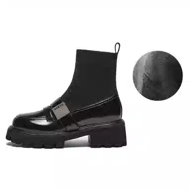 百思图 织物 时尚潮流 通勤袜靴 短靴 女款 黑色