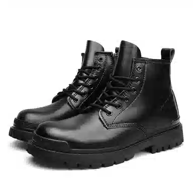 二层牛皮 通勤百搭耐磨防滑小个子厚底增高工装户外 中筒 马丁靴 男款