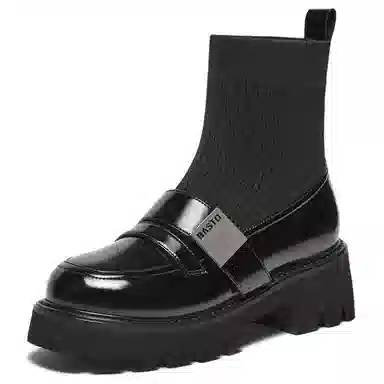 百思图 织物 时尚潮流 通勤袜靴 短靴 女款 黑色