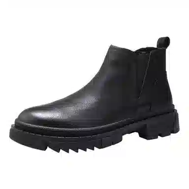 铭意途 超纤皮 圆头厚底 舒适百搭  增高耐磨 短筒 切尔西靴 男款 黑色